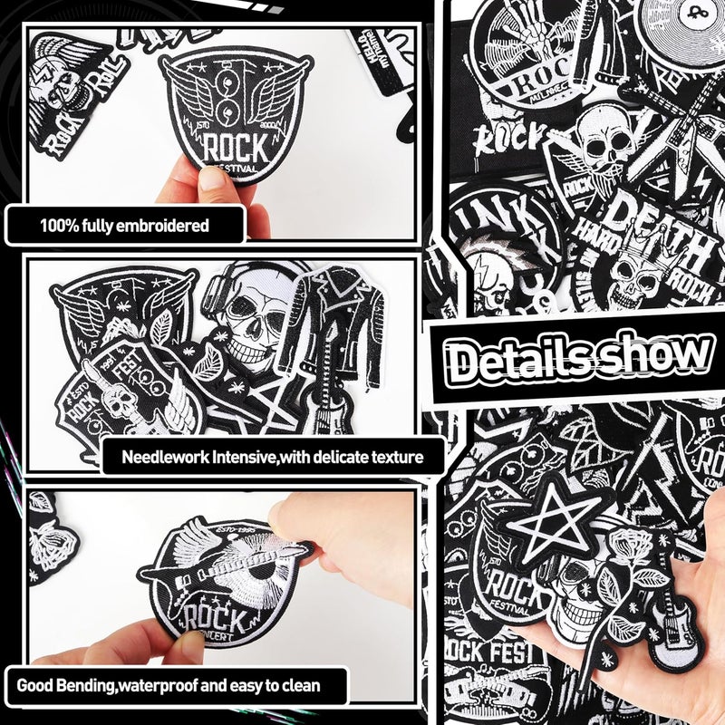 Meneng Punk Rock Iron On Patches for Jackets: 45Pcs Dark Goth Patch for DIY Crafts - Vintage Skull Sew On Appliques Patches for Jeans Vests Hats Backpacks Shirts - Image 5